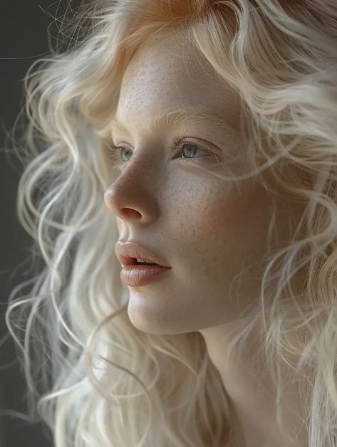 Pale Skin With Freckles, Pale Freckled Skin, Character Inspo Female, Natural Light Blonde Hair, Pale Skin Aesthetic, Pale Skin Freckles, Light Freckles, Very Pale Skin, Long Curly Blonde Hair