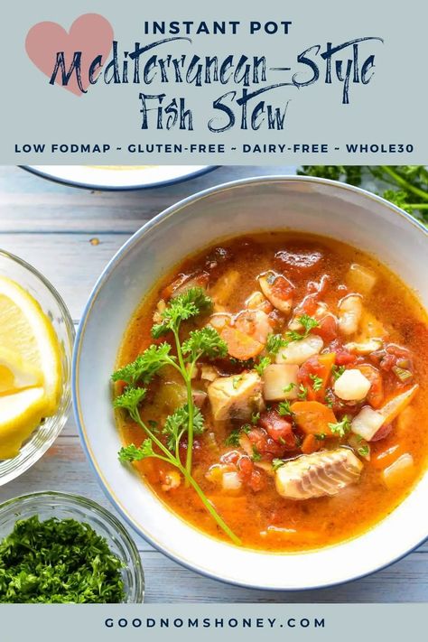 Instant Pot Fish Stew, Cod Instant Pot Recipes, Crockpot Fish, Slow Cooker Fish, Instant Pot Fish, Mediterranean Fish Stew, Moroccan Lentil Soup, Gluten Free Instant Pot Recipes, Mediterranean Fish