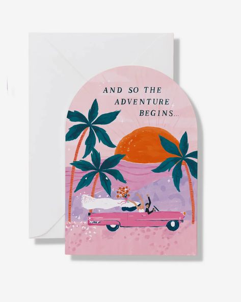 GREETING CARDS – Page 3 – COUTUKITSCH Newlywed Card, Bamboo Palm, Groom Card, Unique Wedding Cards, Car Card, Arch Shape, The Adventure Begins, Pink Cadillac, Adventure Begins