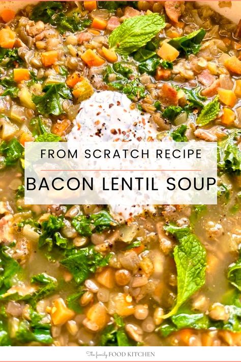 Wondering what to do with leftover lentils? This Easy Bacon and Lentil Soup recipe is your answer! Lentils and veggies soak in all that savory bacon flavor to create a delicious healthy meal your whole family will love! Perfect for meal prep plus there is only one pot to wash. #FamilyFoodKitchen Lentil Bacon Soup, Hamburger Lentil Soup, Fall Lentil Soup, Leftover Lentils, Mexican Lentil Soup Recipe, Lentil Soup Recipe Healthy, Pulse Recipes, Lentil And Bacon Soup, Bacon Soup Recipes