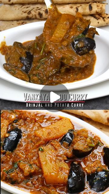 Brinjal Recipes Indian, Brinjal Recipes, Brinjal Curry, Aloo Curry, Homemade Curry, Curry Recipes Indian, Potato Curry, Vegetarian Meal, Tasty Vegetarian Recipes