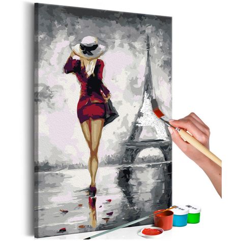 Tableau à peindre par soi-même - Parisienne 40x60 - ARTGEIST Colour Fields, Color Fields, Red Home Decor, Frozen Disney, Canvas Painting Diy, Painting Of Girl, Paint By Number Kits, Painting Process, Malbec