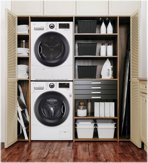 Washer Tower Laundry Room, Laundry Closets, Washer Dryer Laundry Room, Laundry Closet Makeover, Stacked Laundry Room, Laundry Room Ideas Small Space, Small Laundry Room Makeover, Tiny Laundry Rooms, Stylish Laundry Room