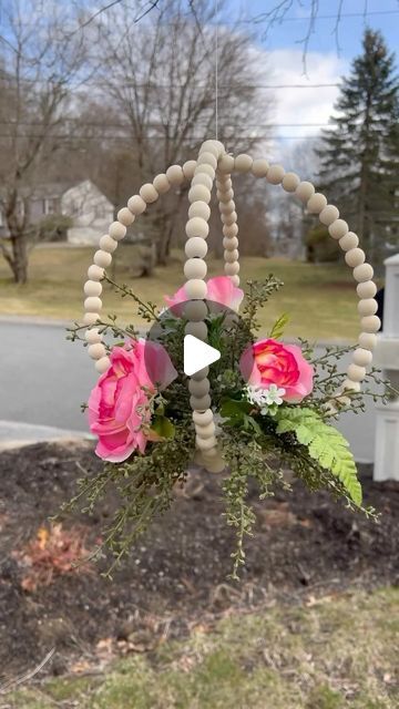 Bead Wreaths, Dollar Tree Diy Wedding, Hanging Flower Arrangements, Beaded Wreath, Twine Crafts, Tree Inspiration, Craft Day, Medical Alert, Hanging Flowers