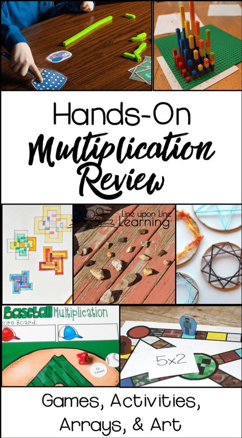 Hands-on multiplication review activities, games, arrays, and art will help kids love math instead of dread it. These ideas help make learning the time tables fun! Multiplication Fun, Multiplication Tricks, Time Tables, Games To Make, Multiplication Activities, Math Activities For Kids, Upper Elementary Math, Math Learning, Math Multiplication