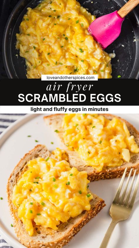 Air Fryer Scrambled Eggs Air Fryer Recipes Eggs, Airfryer Recept, Air Fryer Recipes Breakfast, New Air Fryer Recipes, Air Fryer Recipes Snacks, Fluffy Scrambled Eggs, Scrambled Eggs Recipe, Cooks Air Fryer, Air Fried Food