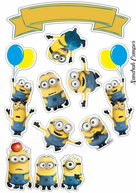 Minions Cake Topper Printable, Minion Decorations, Minion Stickers, Bride And Groom Silhouette, Minion Theme, Minion Birthday Party, Minion Cake, Party Themes For Boys, Minions Despicable Me