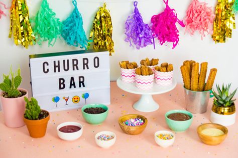 Churro Party, Churro Bar, Mexican Baby Shower, Themed Bachelorette Party, Mexican Birthday Parties, Fiesta Bridal Shower, Fiesta Birthday Party, Mexican Birthday, Fiesta Party Decorations