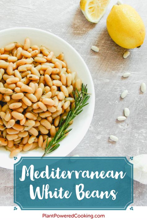 Bowl full of Instant Pot White Beans with rosemary, lemon, and garlic on the side with text overlay that reads "Mediterranean White Beans" Instant Pot Cannellini Beans, Great Northern Beans Instant Pot, Instant Pot Great Northern Beans, White Beans Instant Pot, Instant Pot White Beans, White Beans Recipe, Healthy Eating Lunch, Recipes With Kidney Beans, Vegetarian Freezer Meals