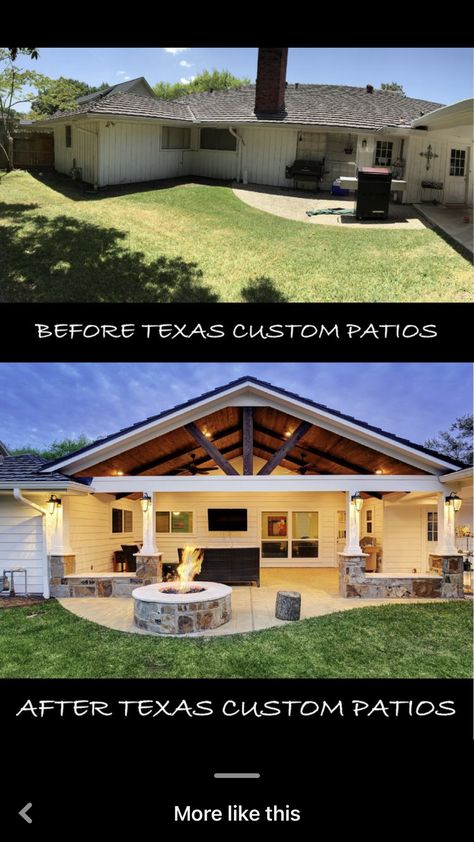 Covered Patio Farmhouse, Outdoor Patio Remodel, Garage Patio Ideas Living Spaces, Backyard Additions Covered Patios, Pavilion Off Back Of House, Covered Patio Diy How To Build, Back Patio Transformation, Huge Outdoor Living Space, Back Patio Remodel