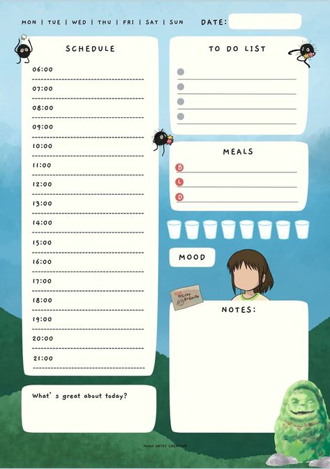 Free Digital Planner Templates Anime Daily Planner, Studio Ghibli Planner, Studio Ghibli Notebook Cover, Daily Planner Printables Free Pdf, Studio Ghibli Inspired Room, Lists Template, Cute Daily Planner Template, Anime Planner, Good Notes Planner