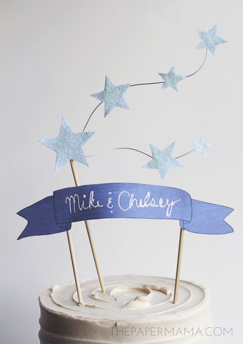 Star and Banner Cake Topper - with free printables Mama Cake, Cake Bunting, Toppers Diy, Torte Cupcake, Cake Banner, Diy Cake Topper, Cake Banner Topper, Festa Party, Happy Birthday Cake Topper