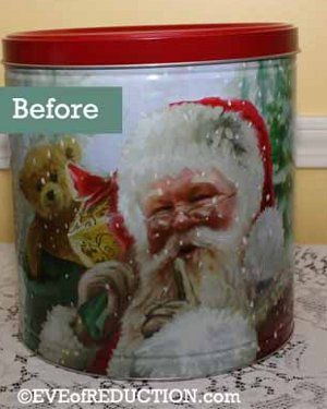 Popcorn Tin Crafts, Christmas Popcorn Tin Can Crafts Ideas, Popcorn Tins Repurpose, Popcorn Tin Repurpose Diy, Cookie Tins Repurposed, Christmas Tin Can Crafts Ideas, Christmas Popcorn Tins, Flea Market Crafts, Popcorn Tins