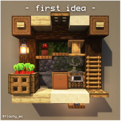 Minecraft 3x3 House Interior, Minecraft Small Cafe, Minecraft Small Kitchen Ideas, Small Kitchen Minecraft, Minecraft Hallway Ideas, Minecraft Small Bedroom Ideas, Small Minecraft Kitchen, Minecraft Medieval Kitchen, Minecraft Food Stand