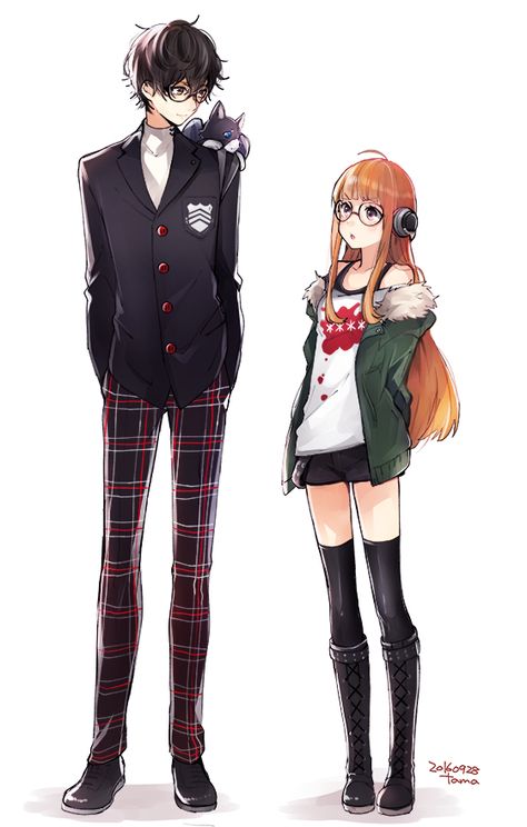 Tama Songe, Shin Megami Tensei: PERSONA 5, Sakura Futaba (Persona 5), Morgana (Persona 5), Kurusu Akira, Buttons Two Anime Characters, Persona 5 Joker, Shin Megami Tensei Persona, Akira Kurusu, Manga Couple, Harry Potter Anime, 5 Anime, Manga Couples, Persona 5