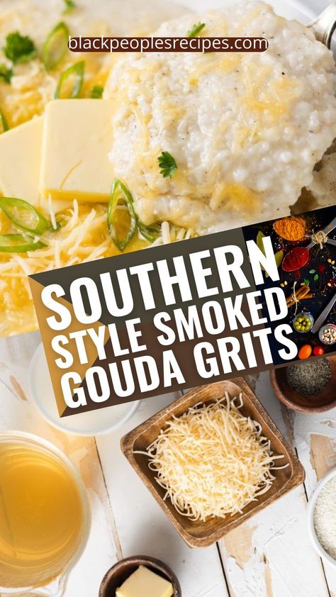 These creamy Southern Style Smoked Gouda Grits taste like brunch after Sunday service. They take about 20 minutes to prepare and have just a handful of ingredients. These are typically paired with an egg and meat like my crispy air fried bacon for breakfast, or as part of a shrimp and grits dinner. Cooking method is easy! 😉 healthy recipes | soul food | easy meals | grain |