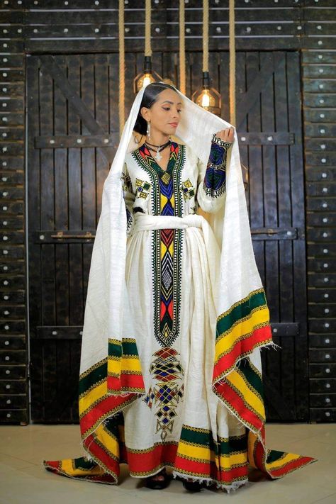 Gonder Ethiopia Dress, Ethiopian Cultural Clothes, Gonder Amhara, African Men Fashion Shirts, Habesha Clothes, Amhara Culture, Cultural Clothes, Ethiopian People, Ethiopian Clothing