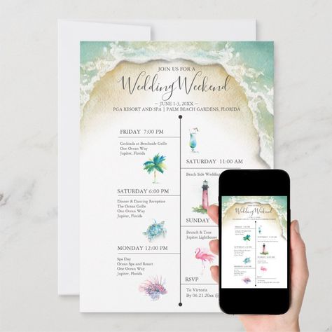 Destination Wedding Itinerary Template Lighthouse Destination Wedding Itinerary, Flamingo Bachelorette Party, Wedding Itinerary Template, Tropical Invitations, Wedding Itinerary, Itinerary Template, Bachelorette Party Invitations, Free Birthday Invitations, Free Birthday Invitation Templates