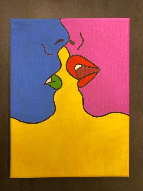 Simple People Paintings, Queer Painting Ideas, Lesbian Painting Ideas Simple, Feminist Painting Ideas, Pride Paintings Ideas, Lesbian Paintings Simple, Canvas Painting Ideas For Couples, Wlw Paintings, Emotional Paintings Easy