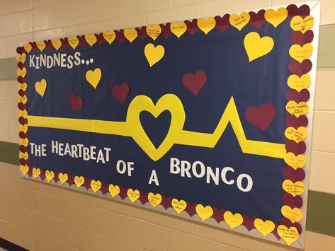 Kindness...the heartbeat of our school Capturing Kids Hearts Bulletin Board, School Spirit Bulletin Boards, Counselor Bulletin Boards, Capturing Kids Hearts, Counseling Bulletin Boards, Nurse Bulletin Board, February Bulletin Boards, Valentine School, Office Bulletin Boards