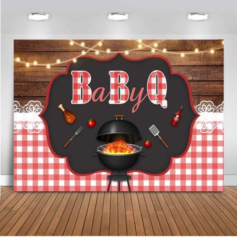 Baby Shower Backyard, Bbq Theme Party, Bbq Baby Shower Decorations, Bbq Birthday Party, Bbq Baby Shower, Bbq Theme, Plaid Baby Shower, Birthday Bbq, Photo Booth Prop