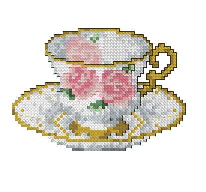 Cross Stitch Tea Cup, Fancy Tea Cups, Pink Tea Cups, Miniature Embroidery, Pattern Maker, Sewing Crafts Tutorials, Cross Stitch Love, Pola Kristik, Pink Tea