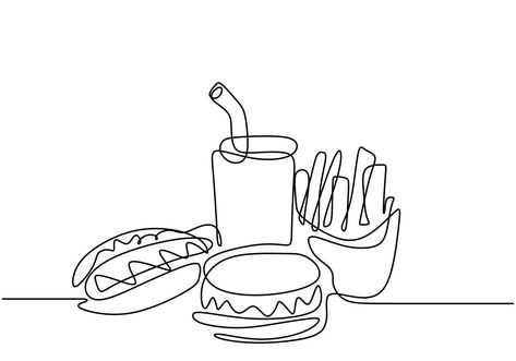 One Line Drawing Food, Food Line Drawing, Food White Background, Food Line Art, Woman Baking, Food Hamburger, Minimalism Design, Pub Design, Make A Cake