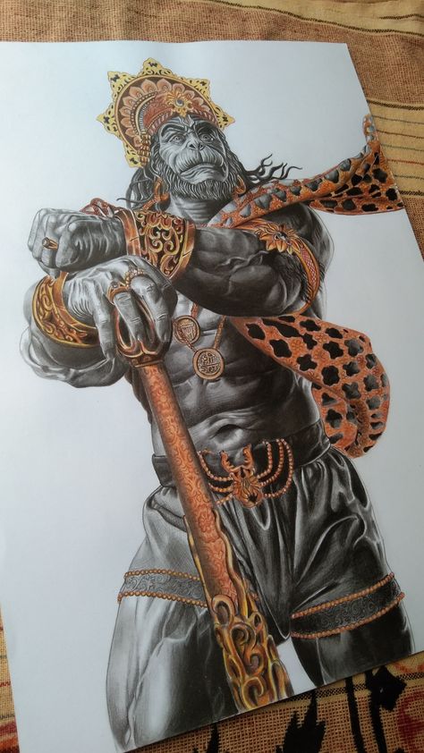 Realistic artwork of Hanuman ji Hanuman Ji Art Painting, Hanuman Drawing Colour, Hanuman Ji Painting, Hanuman Ji Drawing, Hanuman Drawing, Vfx Video, King Kong Skull Island, God Painting, Hard Drawings