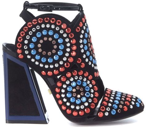 Kat Maconie Frida Multistone Sandle With Heel In Black Suede Multicolor Leather Bohemian Heels, Eclectic Shoes, Bold Multicolor Ankle Strap Heels, Kat Maconie Shoes, Black Court Shoes, Kat Maconie, Multicolor Sequins, Black Suede Shoes, Suede Leather Shoes