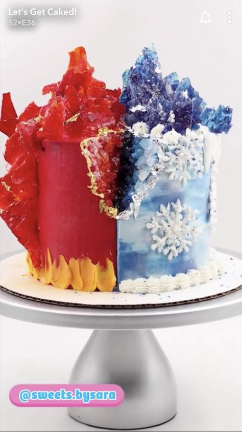 Fire And Ice Birthday Party Theme, Fire And Ice Cake, Academia Birthday, Godzilla Cake, Fire Cake, Ice Pokemon, Ice Party, Cake Kids, Ice Cake