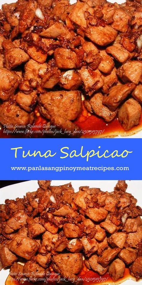 Tuna Salpicao http://www.panlasangpinoymeatrecipes.com/tuna-salpicao.htm #Tuna #Salpicao Sizzling Sisig, Salpicao Recipe, Tuna Meat, Tuna Steak Recipe, How To Cook Tuna, Sisig Recipe, Salmon Belly, Tuna Steak Recipes, Tuna Recipe