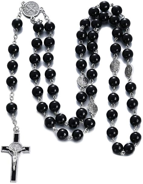 Amazon.com: Rosary Black Stone Bead Cross Necklace with Jesus Crucifix, Rosary Beads Catholic Gifts (Black): Clothing Picture Pendant Necklace, Black Rosary, Bead Cross, Rosary Beads Necklace, Prayer Gifts, Rosary Beads Catholic, Picture Pendant, Beading Jewelry, Rosary Necklace