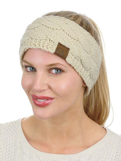 C.C Soft Stretch Winter Warm Cable Knit Fuzzy Lined Ear Warmer Headband, Beige Warm Headbands, Ear Warmer Headband, Style Steal, Dress Gloves, Ear Warmer, Knit Mittens, Winter Warmers, Head Wrap, Bad Hair