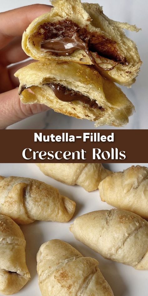 Nutella & Marshmallow Filled Crescent Rolls are an easy sweet breakfast or treat, with just 3 ingredients needed, and ready in under 20 minutes! Easy Nutella Recipes, Nutella Crescent Rolls, Filled Crescent Rolls, Nutella Rolls, Pillsbury Crescent Rolls, Nutella Recipes Easy, Pillsbury Crescent, Breakfast Crescent Rolls, Crescent Roll Recipes