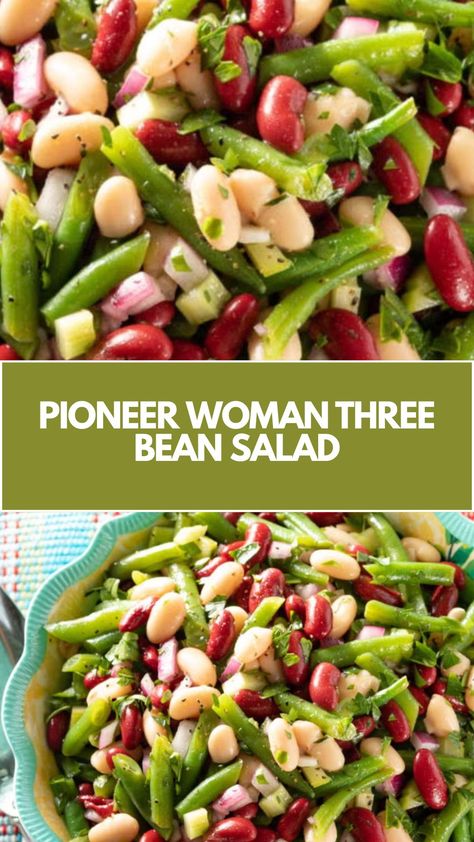 This easy Pioneer Woman Three Bean Salad is a quick and nutritious dish that’s perfect for any meal. With a simple combination of fresh green beans, crunchy celery, and creamy cannellini beans, it’s a deliciously light and flavorful option. Feel free to use whatever beans you have on hand for a flexible, tasty salad! Bean Recipes Lunch, Six Bean Salad Recipes, Easy Bean Salad Recipes, 3 Bean Salad Recipe Healthy, Beans Salad Recipes, Four Bean Salad Recipe, Dense Bean Salad Recipes, Bean Side Dishes, Dense Bean Salad