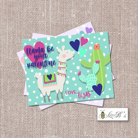 LLAMA VALENTINE, Valentine Cards, Valentines Day Cards, Kids Digital Valentines, Instant Download Valentines by lizBsstationeryshop on Etsy Diy Valentines For School, Cute Diy Valentines, Valentines For School, Cards Valentines Day, School Valentine Cards, Cards Valentines, Valentines Day Cards, Purple Unicorn, Cute Diy