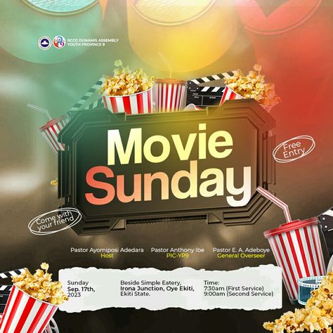 Church movie & film Sunday flyer design Sunday Flyer Design, Poster Design Kids, Movie Flyer, Events Flyer, Gospel Concert, Graphics Board, Notes Stickers, Photoshop Lessons, Church Media Design