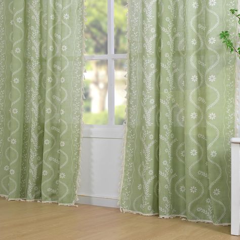 Amazon.com: Sage Green Curtains for Living Room, Boho Semi Sheer Floral Curtains 84 Inches Length 2 Panels, Vintage Farmhouse Printed Patterned Curtains Tassels Country Curtains Drapes : Home & Kitchen Sage Green Curtains, Patterned Curtains, Living Room Boho, Country Curtains, Green Curtains, Curtains For Living Room, Floral Curtains, Curtain Patterns, Makeover Ideas