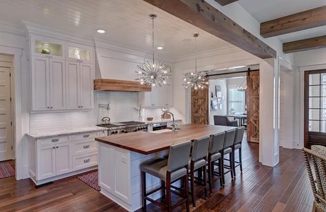 Amazing Kitchens | HGTV's Ultimate House Hunt 2020 | HGTV Kitchen With Butcher Block Island, Hgtv Kitchens, Butcher Block Island, Butcher Block Kitchen, Modern Farmhouse Dining, Farmhouse Kitchen Design, Block Island, White Cabinetry, Gorgeous Kitchens