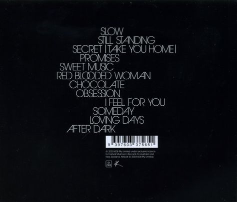 KYLIE MINOGUE-BODY LANGUAGE-BACK COVER Kylie Minogue Body Language, Kylie Minogue, Still Standing, Body Language, After Dark, Motion, Feelings, ? Logo