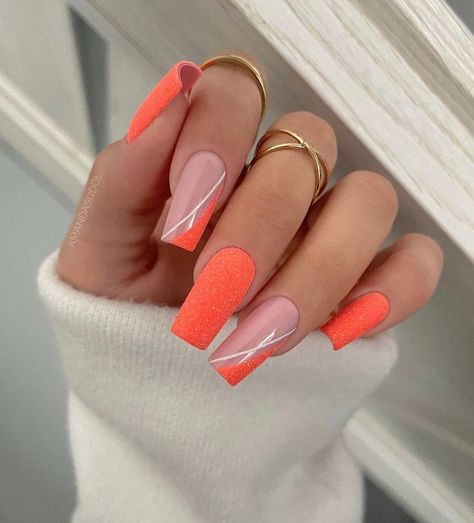 Neon Coral Nails, Coral Nails With Design, Nude Nail Art, Sugar Effect, Sugar Nails, Orange Nail Designs, Gel Toe Nails, Indigo Nails, Nude Nail