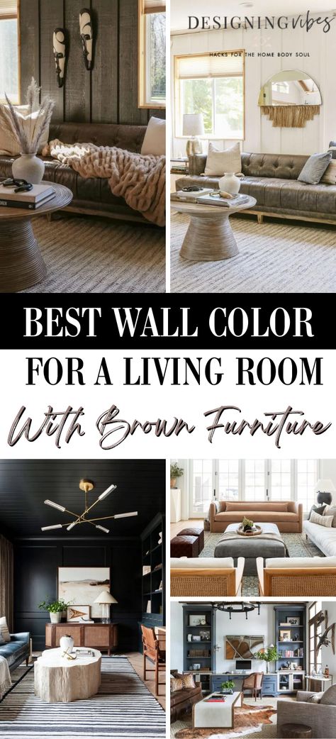 In today’s post, I have decided to answer the question 'What is the best wall color for a living room with brown furniture?' once and for all by sharing exactly how to complement brown furniture not only successfully but also stylishly. What Color Walls With Brown Couch, Taupe Living Room Walls, Rooms With Brown Furniture, Living Room With Brown Furniture, Room With Brown Furniture, Charcoal Living Rooms, Dark Brown Leather Sofa, Dark Brown Couch, Brown Leather Furniture