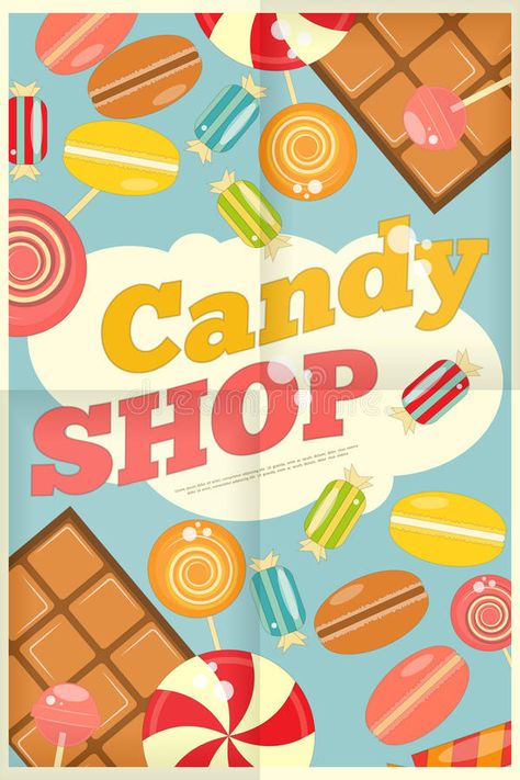 Candy Shop stock illustration Daycare Logo, Candy Box Template, Candy Logo, Ice Cream Poster, Candy Poster, Pizza Logo, Vanellope Von Schweetz, Box Templates, Flyer And Poster Design