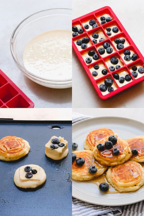 Pancake Prep Breakfast Recipes, Freezer Pancake Batter, Pancake Freezer Recipe, Different Ways To Make Pancakes, Homemade Frozen Pancakes, Pancakes With Frozen Blueberries, Frozen Pancake Ideas, Frozen Pancake Batter Cubes, Ice Cube Pancakes