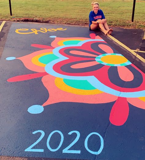 Chalk Art Parking Spot, Chalk The Lot Ideas, Soccer Parking Spot Painting, Senior Parking Spot Ideas Chalk Easy, Junior Year Parking Spot Painting, Parking Spot Painting Junior, High School Parking Lot Painting, Painted Parking Spots, Highschool Parking Spot Ideas