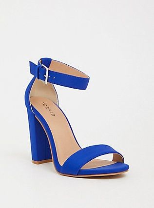 Blue Ankle Strap Heel Sandal (Wide Width), BLUE Wide Shoes For Women, Black Ankle Strap Heels, Heels Aesthetic, Shiny Shoes, Wide Width Sandals, Ankle Strap Sandals Heels, Red Pumps, Black Strappy Heels, Wide Width Shoes