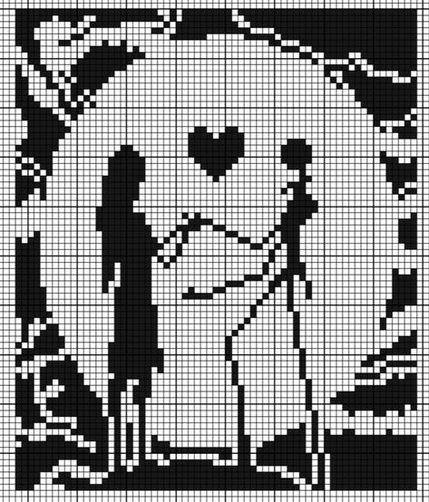 Jack And Sally Cross Stitch, Christmas Hand Painted, Graph Crochet, Halloween Cross Stitch Patterns, Pixel Crochet, Pixel Art Grid, Tapestry Crochet Patterns, Halloween Cross Stitches, Crochet Design Pattern