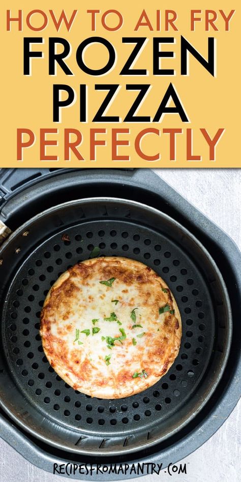 Get dinner on the table in 15 minutes with this zero prep air fryer pizza cooked from frozen. Air fryer frozen pizza turns out perfectly crispy and cheesy like it was just made from your favorite take-out restaurant! Making pizza in the air fryer is super easy and super convenient, so it's great for easy weeknight dinners, quick lunches, movie night treats, and for snacking, game day noshes, and more. Click through to learn how to make frozen pizza in air fryer!! #airfryer #airfryerpizza #pizza Reheat Frozen Pizza In Air Fryer, Airfryer Frozen Pizza, Frozen Pizza Air Fryer, Air Fryer Frozen Pizza Cook Time, Air Fryer Pizza Recipe, Pizza In Air Fryer Oven, Frozen Food In Air Fryer, Air Fry Frozen Pizza, Air Fry Pizza