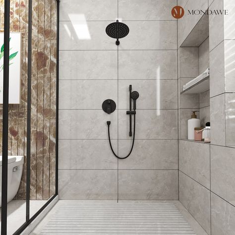 Mondawe Matte Black 9-Inch Rainfall Shower Head with 3-Setting Handheld Shower Head in the Shower Systems department at Lowes.com Black Shower Fixtures, Oil Rubbed Bronze Shower, Shower Conversion, Shower Foam, Dual Shower Heads, Shower Fixtures, Rainfall Shower Head, Tub Spout, Black Shower