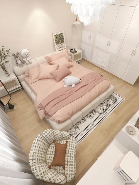 Big Korean Bedroom, Ranjang Aesthetic, Douyin Bedroom, Korean Room Aesthetic, Bedroom Korean, Korean Bedroom, Small Room Makeover, Minimal Bedroom, Small Room Design Bedroom